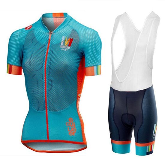 2018 Maillot Mujer Castelli Maratona Dles Dolomites-Enel Tirantes Mangas Cortas Azul Naranja